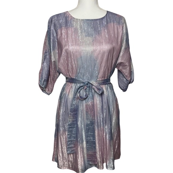 Storia Dresses & Skirts - Storia Metallic Watercolor Dolman Mini Dress Small Pink Blue Excellent Shimmer
